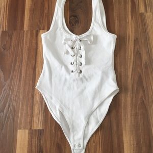 White tie up onesie tank top